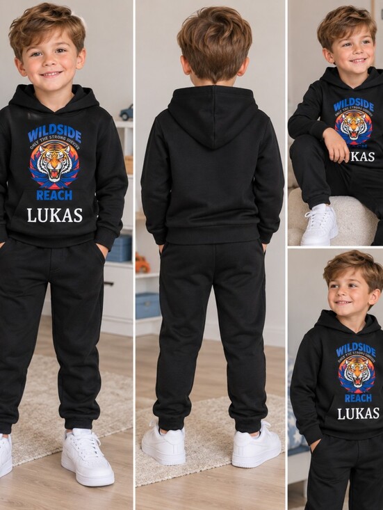 The Unbranded Brand Other - Boys’ Black Tiger Hoodie & Jogger Set – Size 5-6Y